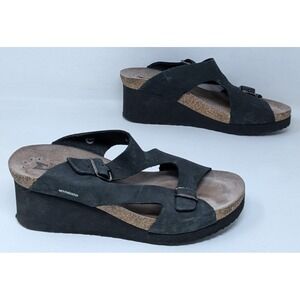 Mephisto Terie Women's Size 41 / US 9.5 Nubuck Two Buckle Wedge Sandals‎ Black
